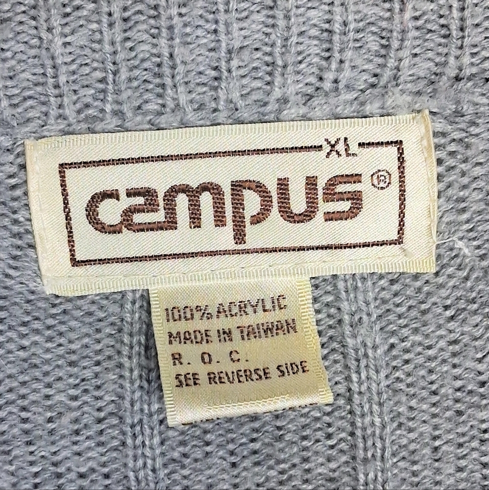 Men's Vintage XL Stretchy Campus Gray Cable Knit ButtonDown Cardigan Sweater - Picture 2 of 8
